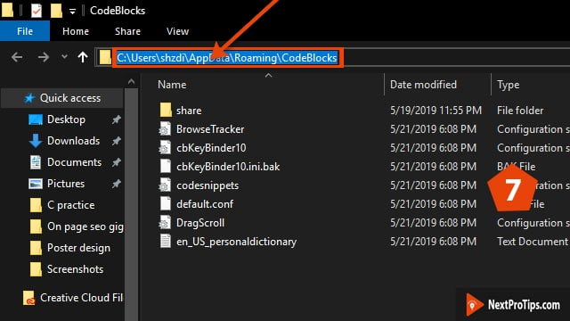 Copy the file address codeblocks dark mode