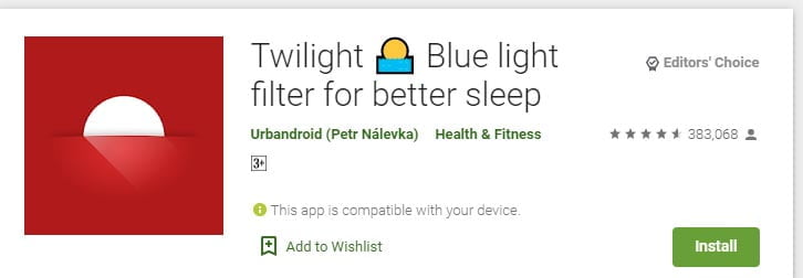 Twilight Blue light filter app