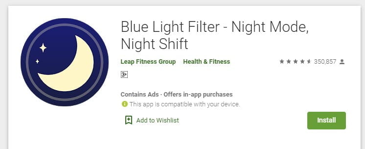 blue light filter night mode enabler