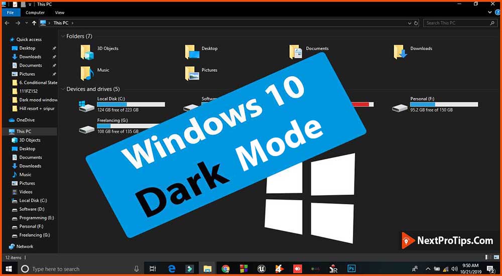 windows 10 dark mode file explorer